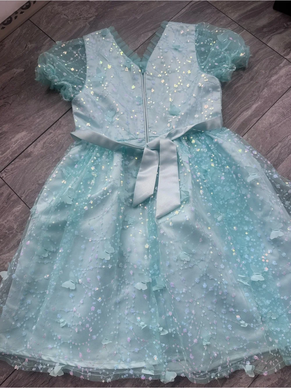 Light Aqua Sequin Butterfly Tulle Dress Size 7